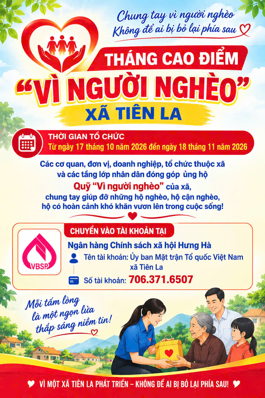 XÃ TIÊN LA TRIỂN KHAI THÁNG CAO ĐIỂM VÌ NGƯỜI NGHÈO NĂM 2026
